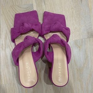 Velveteen Knotted Slides Torgeis New York Purple suede sandal size 7.5